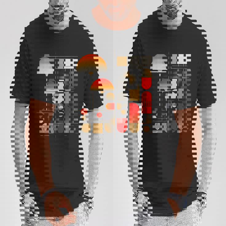 キノコ 幾何学 アート イラスト グラフィック キノコ Tシャツ 面白い贈り物