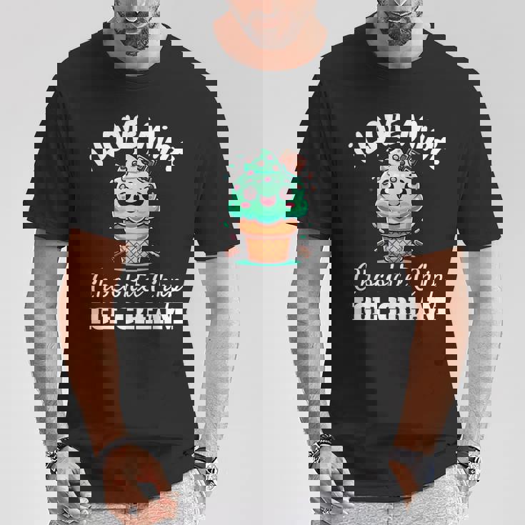 キュート アイラブミント チョコチップス アイスクリーム好き 夏 パーティー Tシャツ 面白い贈り物