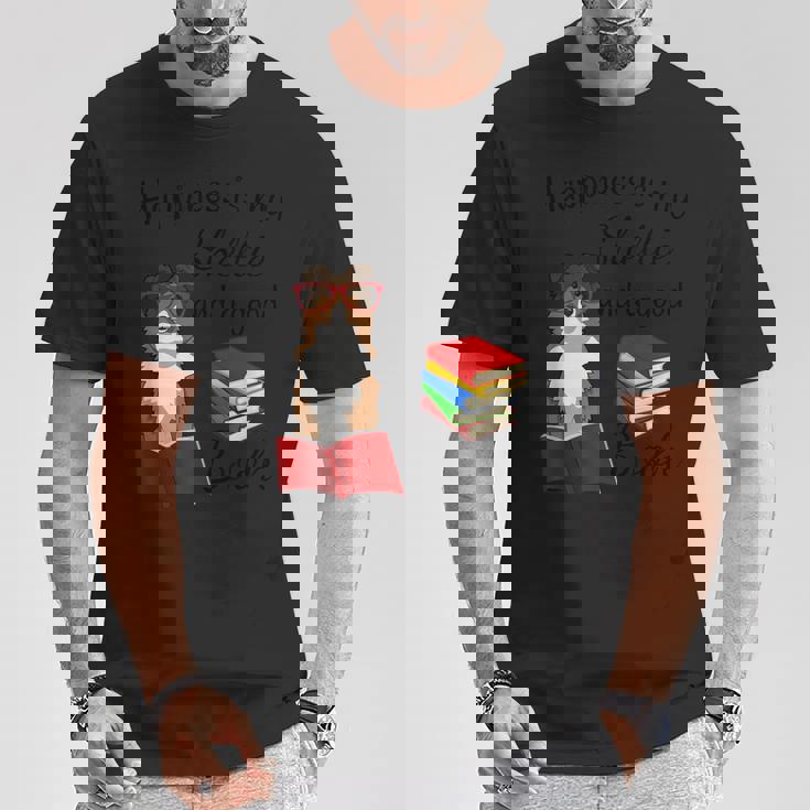 キュート・ハピネス・イズ・シェルティー・アンド・ブックス・シェルティー・マム Tシャツ 面白い贈り物