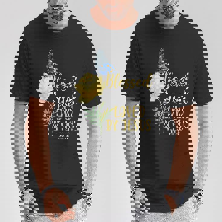 キリスト教聖書の言葉 蝶 バラの花 ヨハネ3 Tシャツ 面白い贈り物