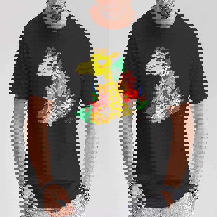 キリン 花 Giraffes Flower Tシャツ 面白い贈り物