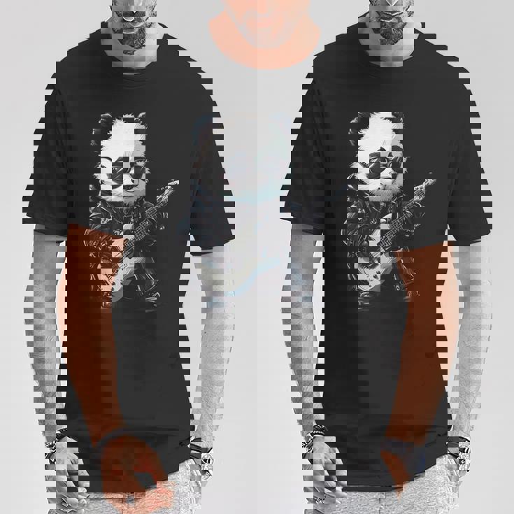ギター ロック音楽を備えたヘビー ロック メタル パンダ Tシャツ 面白い贈り物