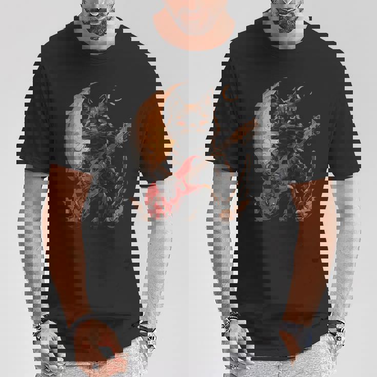 ギターを弾くロックキャット 面白いロックミュージックギター猫 Tシャツ 面白い贈り物