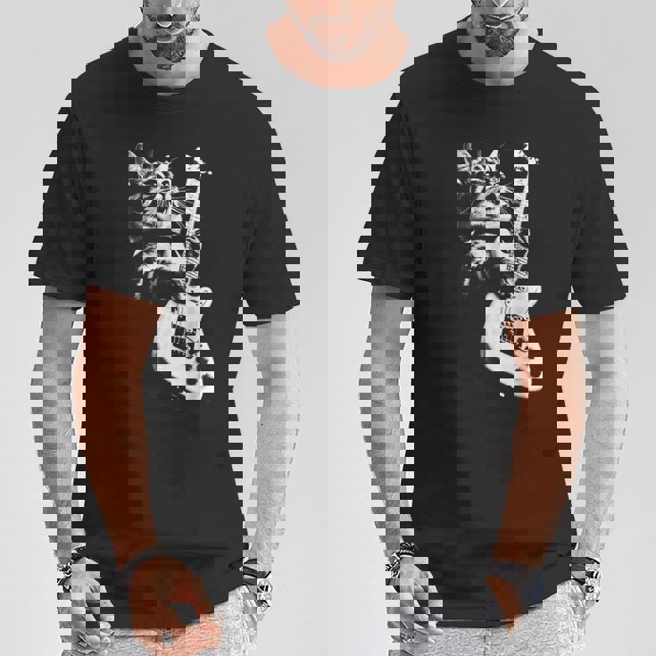 ギターを弾くロック猫 面白いギター猫 Tシャツ 面白い贈り物