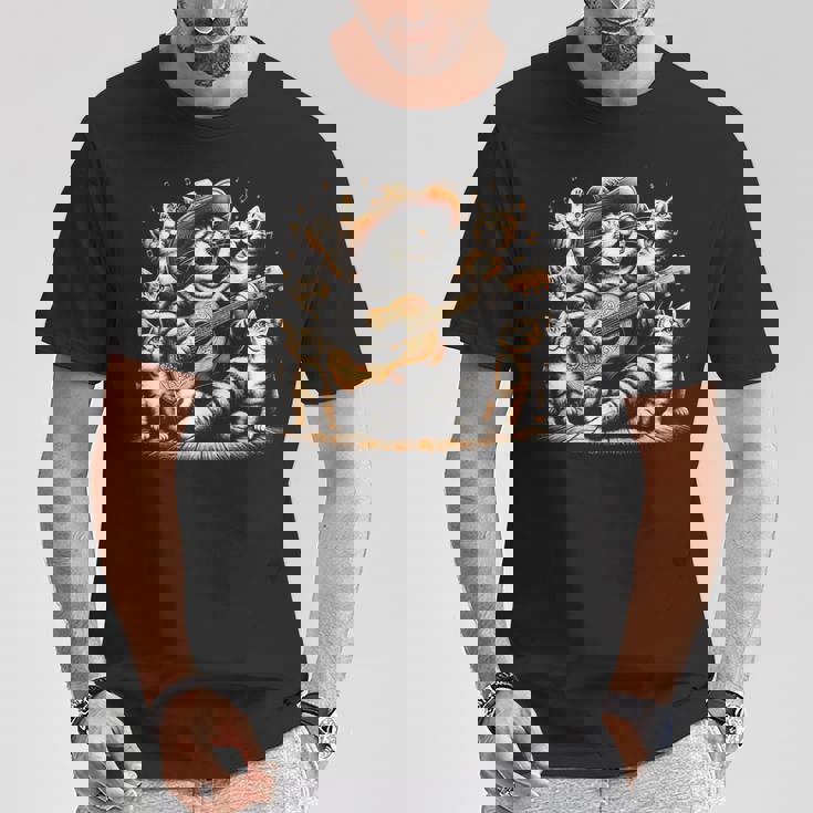 ギターを弾く猫 面白いロックミュージックギター猫 Tシャツ 面白い贈り物