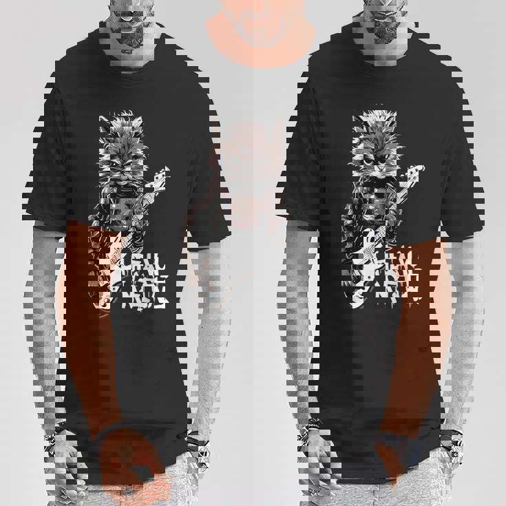 ギターを弾く猫 ヘヴィメタル ロックキャット おもしろギタリスト Tシャツ 面白い贈り物