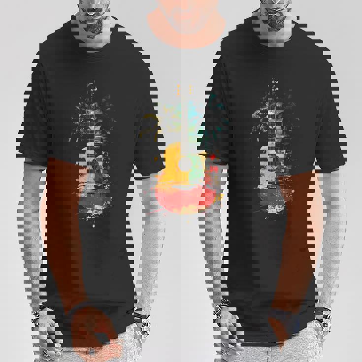 ギタープレーヤー ヤシの木 レゲエ 音楽 ギタリスト ミュージシャン 長袖tシャツ Tシャツ 面白い贈り物