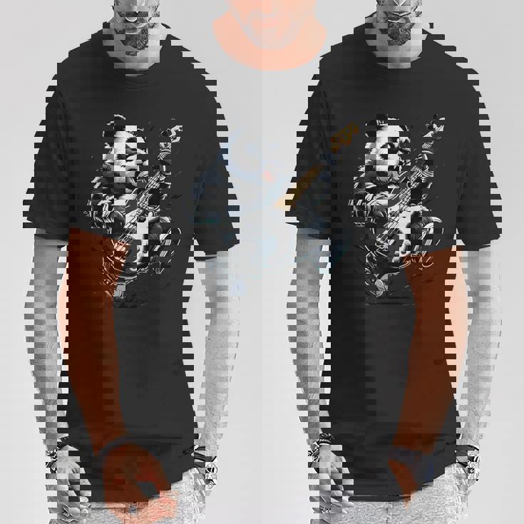 ギター付きパンダ グラフィック パンダ愛好家 パンダ ベース演奏 Tシャツ 面白い贈り物