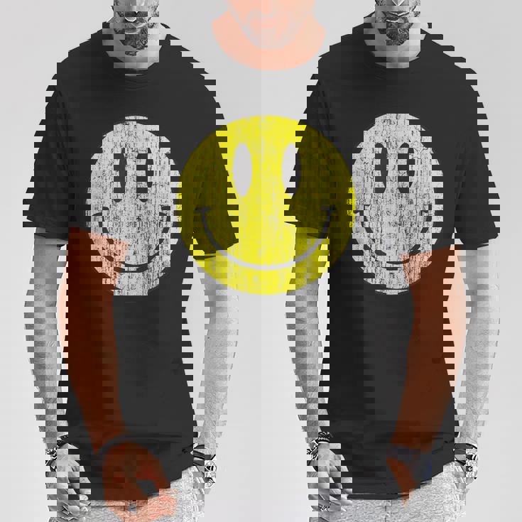 クラシック スマイリーシャツ アンティーク調 80年代風 アシッドハウス アイコン 顔文字 Tシャツ 面白い贈り物