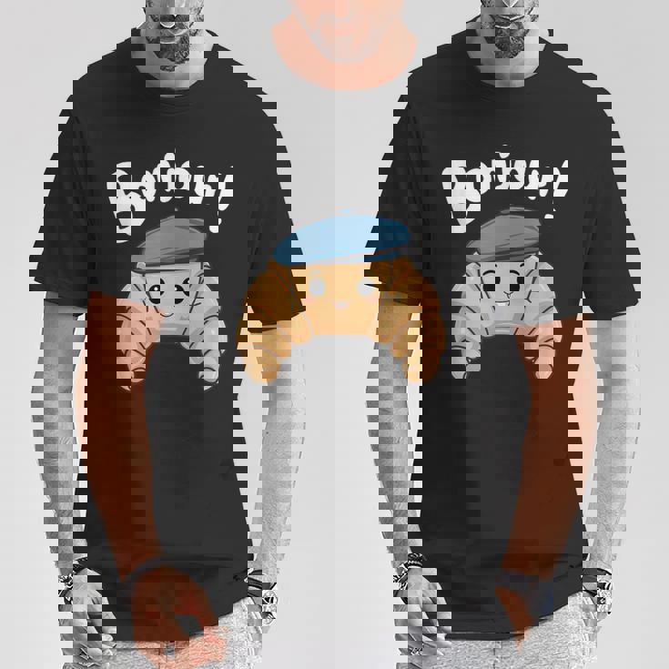 クロワッサン ボンジュール フレンチ 挨拶 フランス ベーキング 朝食 Tシャツ 面白い贈り物