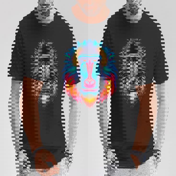 クール マンドリル 猿の精霊 動物 イラスト 絞り染め アート Tシャツ 面白い贈り物