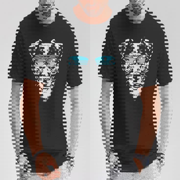 クールなジャック ラッセル テリア犬サングラス グラフィック デザイン Tシャツ 面白い贈り物