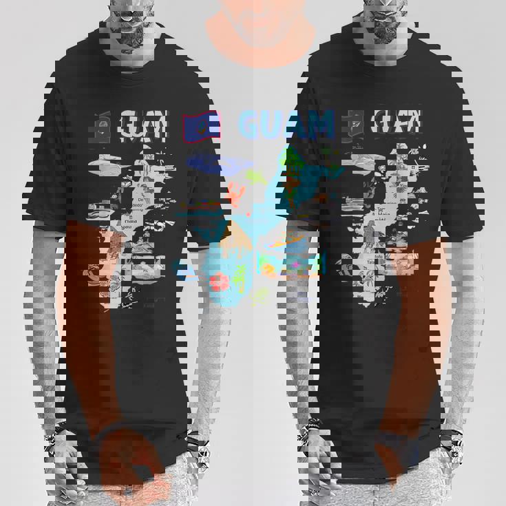 グアム、主要都市、旗、アメリカの観光名所地図 Tシャツ 面白い贈り物