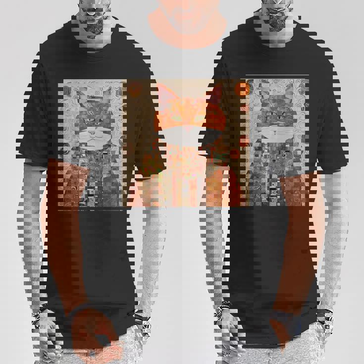 グスタフ・クリムト 幾何学模様の猫 Tシャツ 面白い贈り物