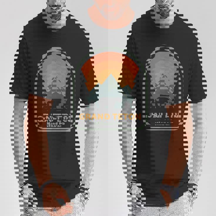 グランドティトン国立公園 レトロサンセット ヴィンテージ Tシャツ 面白い贈り物