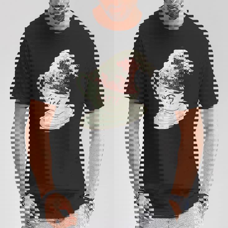 グレートウェーブ カフェラテ コーヒー カフェイン 神奈川 北斎 Tシャツ 面白い贈り物