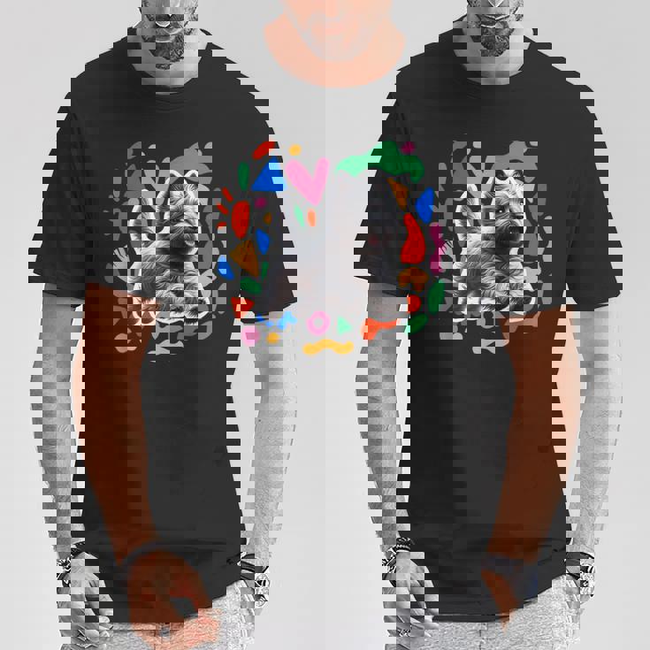 ケアンテリア カラフルなデザインの犬 Tシャツ 面白い贈り物