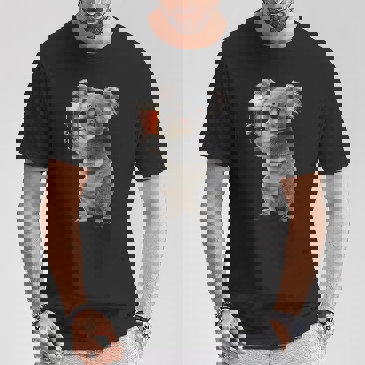 コアラ ビールを飲む リアル Tシャツ 面白い贈り物