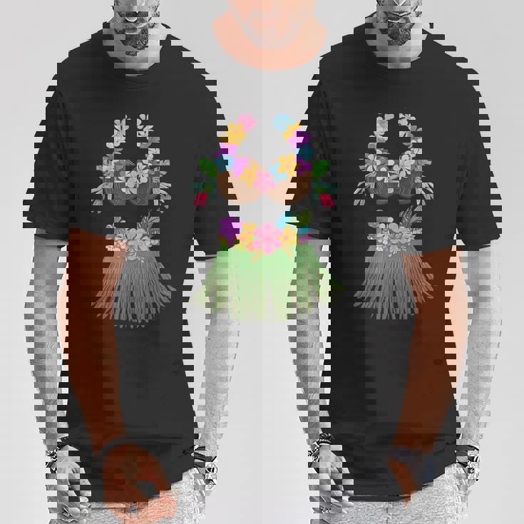 ココナッツブラ レイ 花 草 スカート フラ パーティー ハロウィン Tシャツ 面白い贈り物