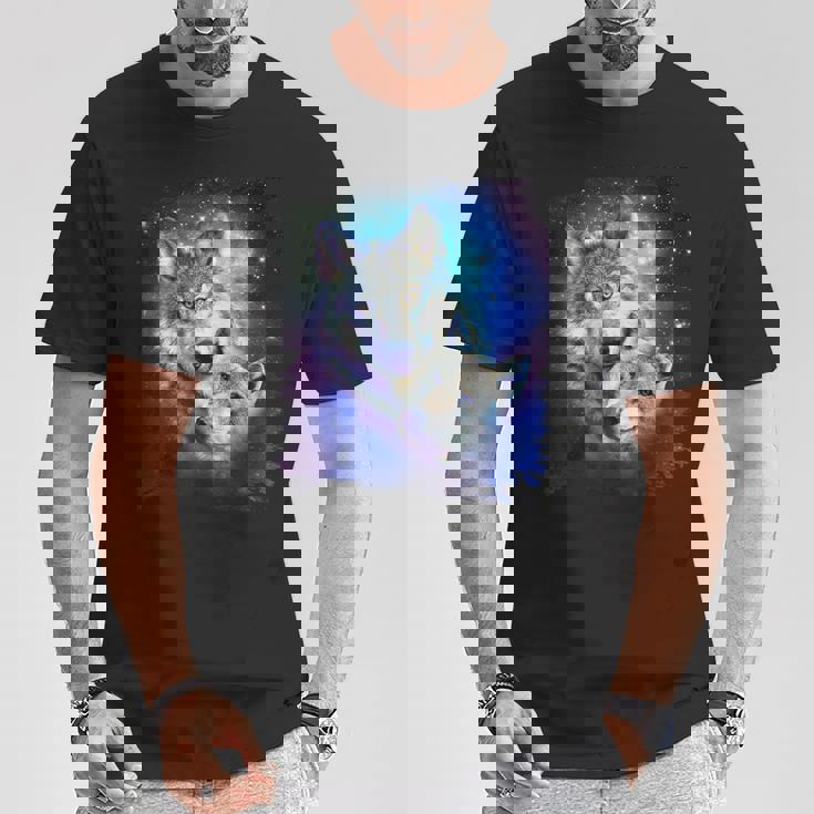 コズミックスペース オオカミ 家族 オオカミ 顔 Tシャツ 面白い贈り物