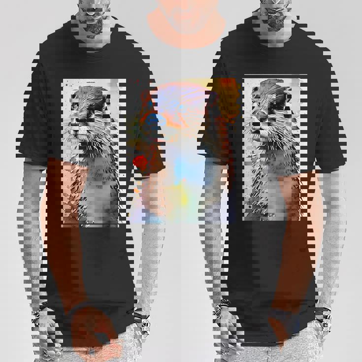 コツメカワウソ【どうぶつフレンズ】水彩画 動物 かわいい おしゃれ イラスト Tシャツ 面白い贈り物