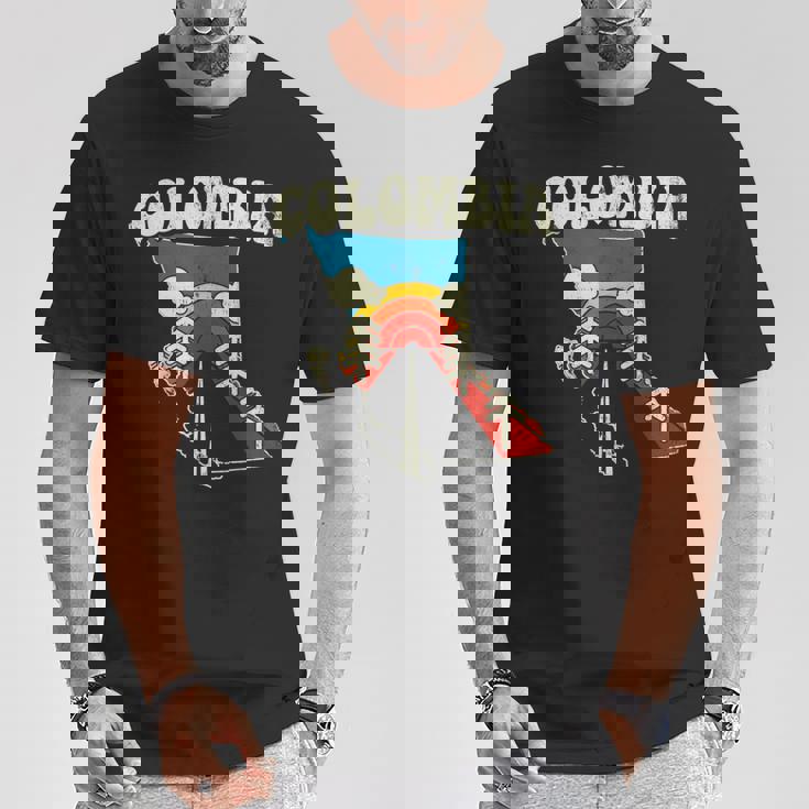 コロンビア ビンテージ コロンビアン カントリー レインボー レトロ 70年代地図 Tシャツ 面白い贈り物