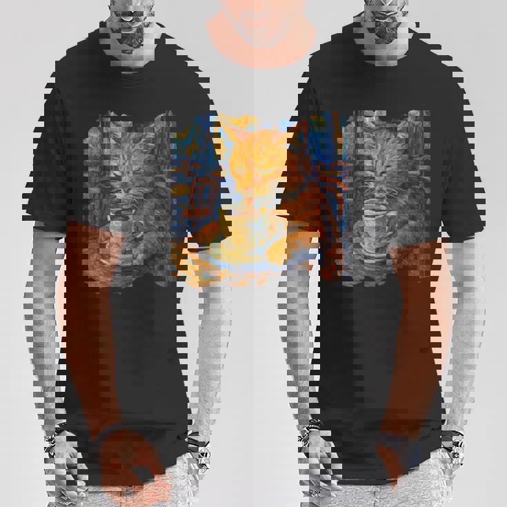 ゴッホ 猫 絵画 面白い 芸術的 猫 コーヒー愛好家 Tシャツ 面白い贈り物