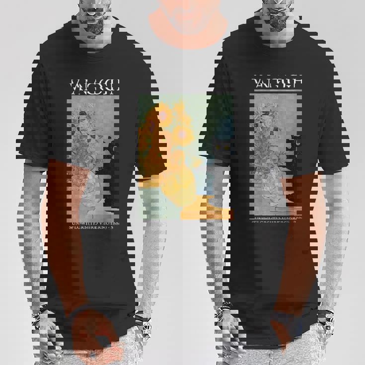 ゴッホ 黒猫 ひまわり おもしろ猫 Tシャツ 面白い贈り物