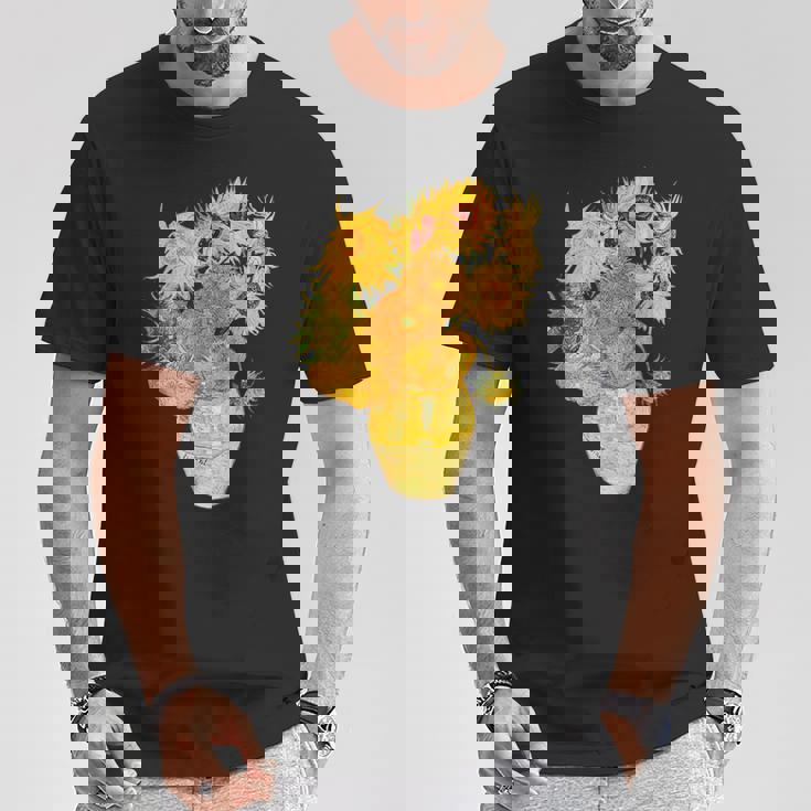 ゴッホのひまわりの現代美術の絵画 Tシャツ 面白い贈り物