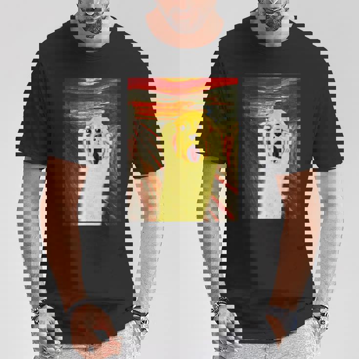 ゴールデンレトリバー 面白いtシャツ 犬 ムンクの叫び かわいい メンズ 子供 おもしろ 服 グッズ ネタ Tシャツ 面白い贈り物