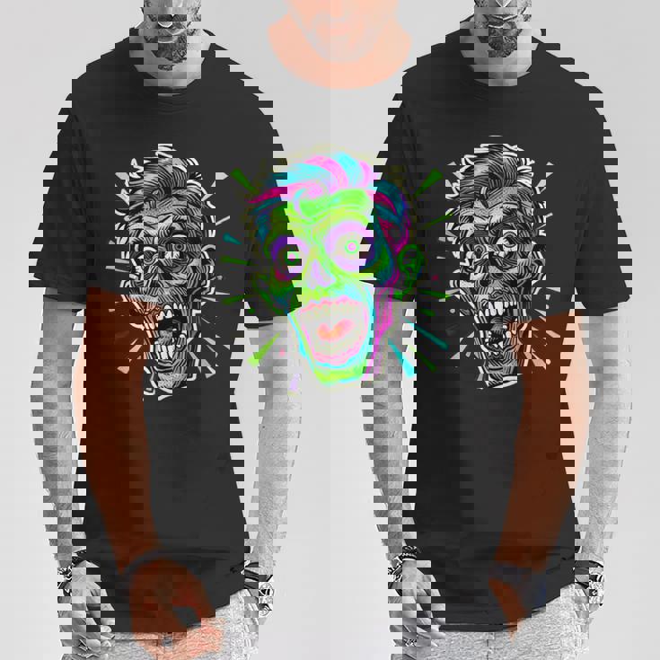 サイケデリック ゾンビヘッド ホラーアート 不気味なアンデッド Tシャツ 面白い贈り物