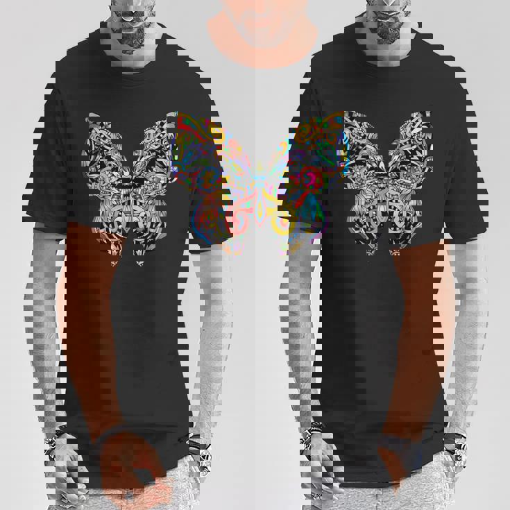 サイケデリック 蝶 神聖な曼荼羅デザイン チャクラ ラブアート Tシャツ 面白い贈り物