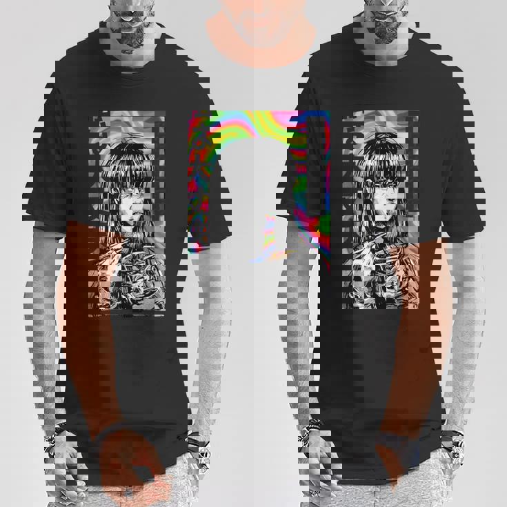 サイケデリック・ラーメン・アニメ・ガール マンガ・インスタント・ヌードル・ガール Tシャツ 面白い贈り物