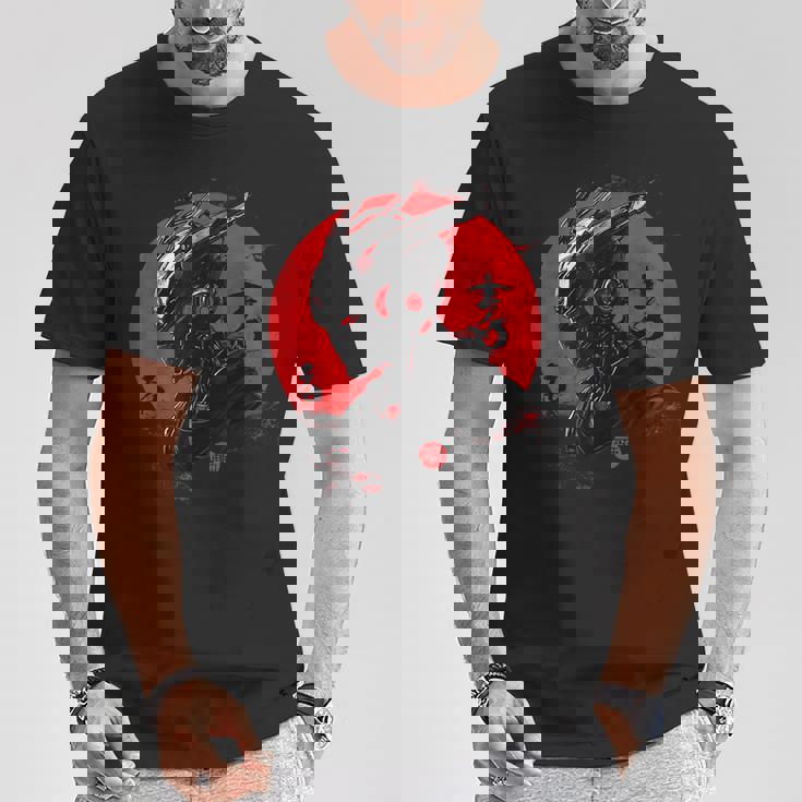 サイバーロボ サムライ メカヘルメット 日本アニメ アート Tシャツ 面白い贈り物