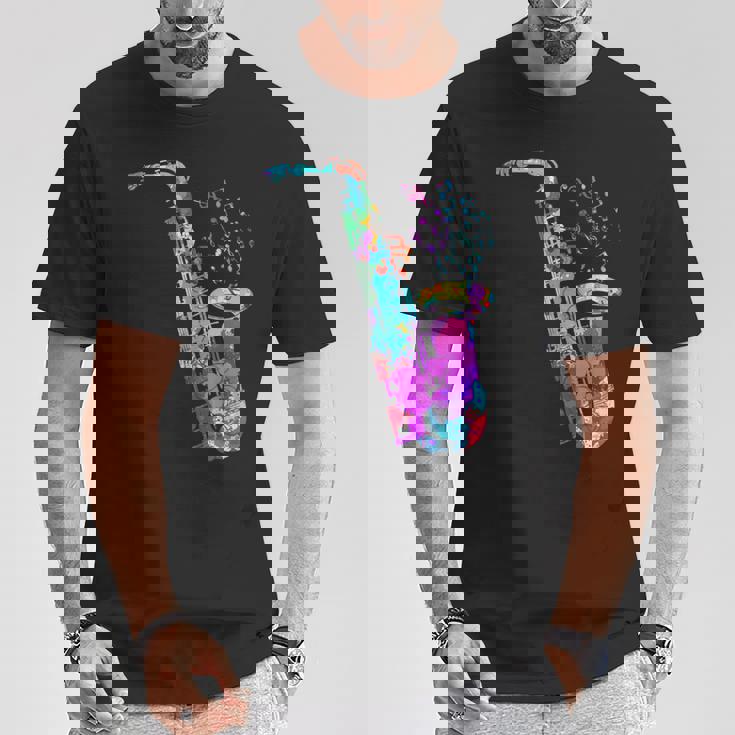 サクソフォン プレーヤー ジャズ 音符 サクソフォン カラフル サックス Tシャツ 面白い贈り物