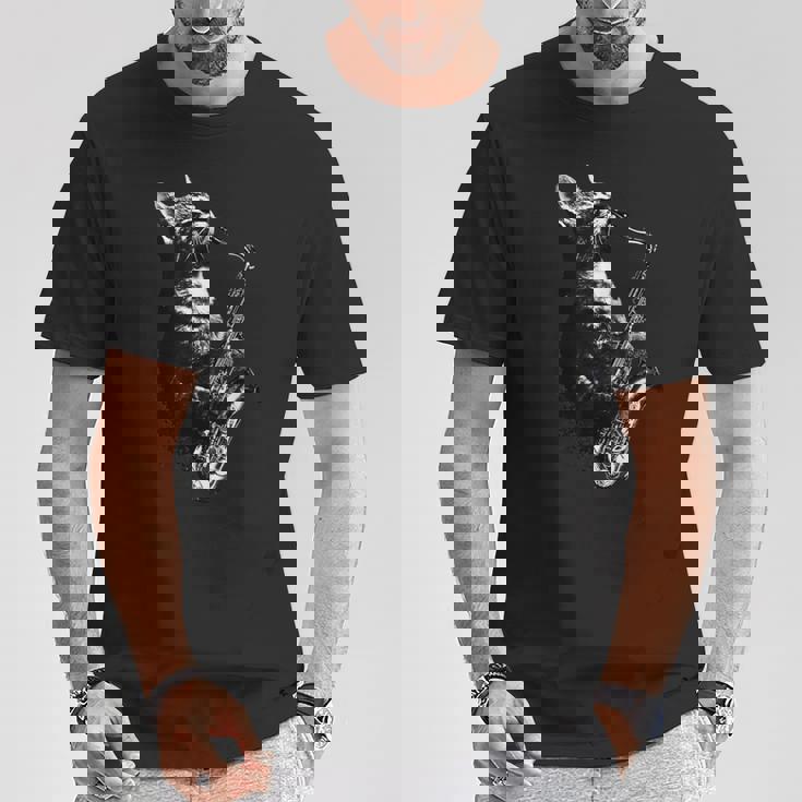 サックスを奏でる猫 面白い猫 ジャズ サックス 音楽 サックス Tシャツ 面白い贈り物