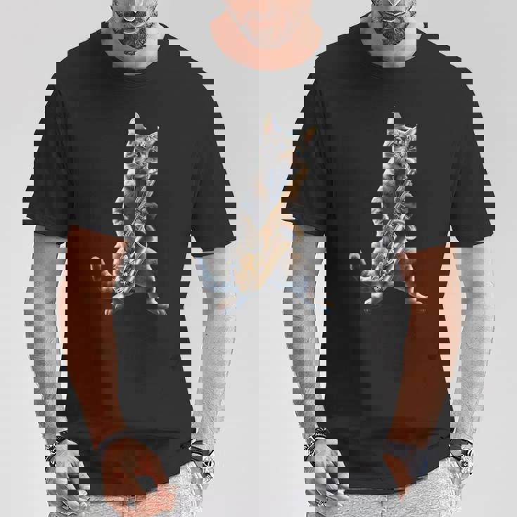サックスを演奏する面白い猫 ジャズ サックス ミュージシャン サクソフォニスト Tシャツ 面白い贈り物