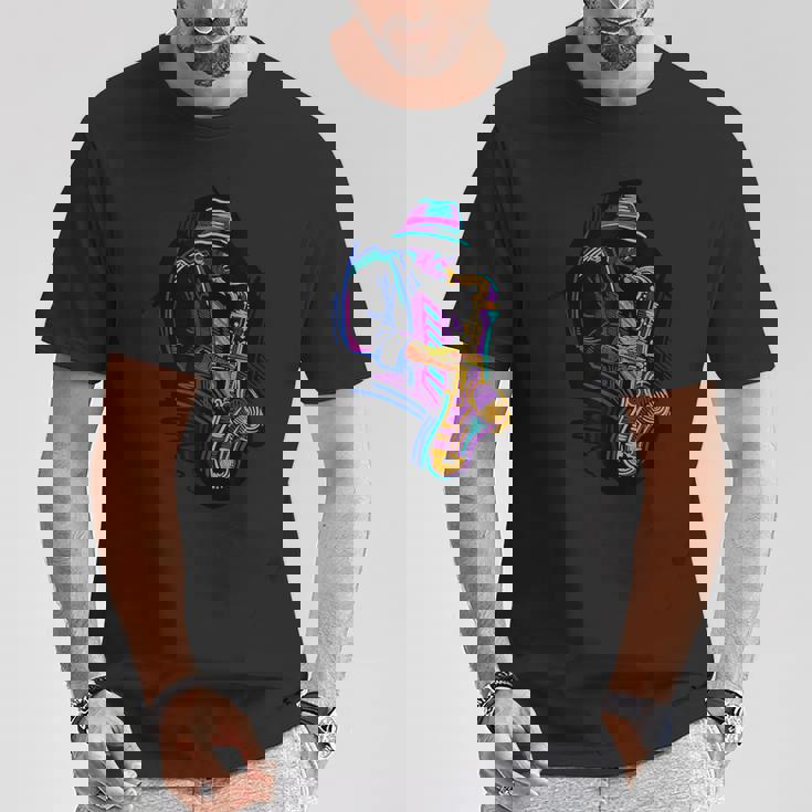 サックス奏者 ジャズ好きのためのカラフルなラインアート Tシャツ 面白い贈り物