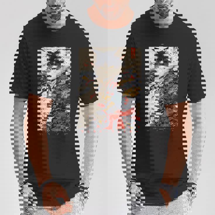 サムライ 猫戦士 浮世 墨絵 猫 サムライ Tシャツ 面白い贈り物