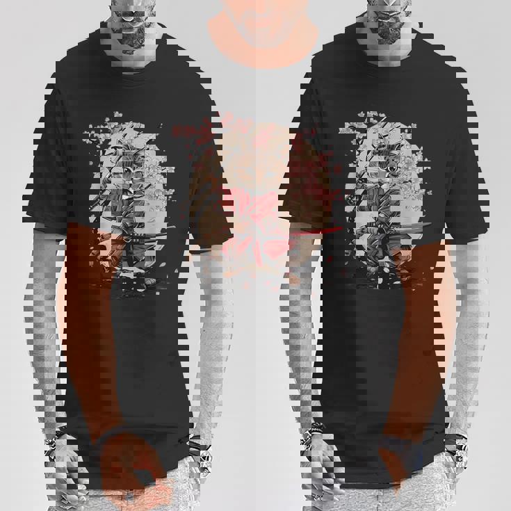 サムライキャット 日本戦士 サクラツリー 日本忍者 猫 Tシャツ 面白い贈り物
