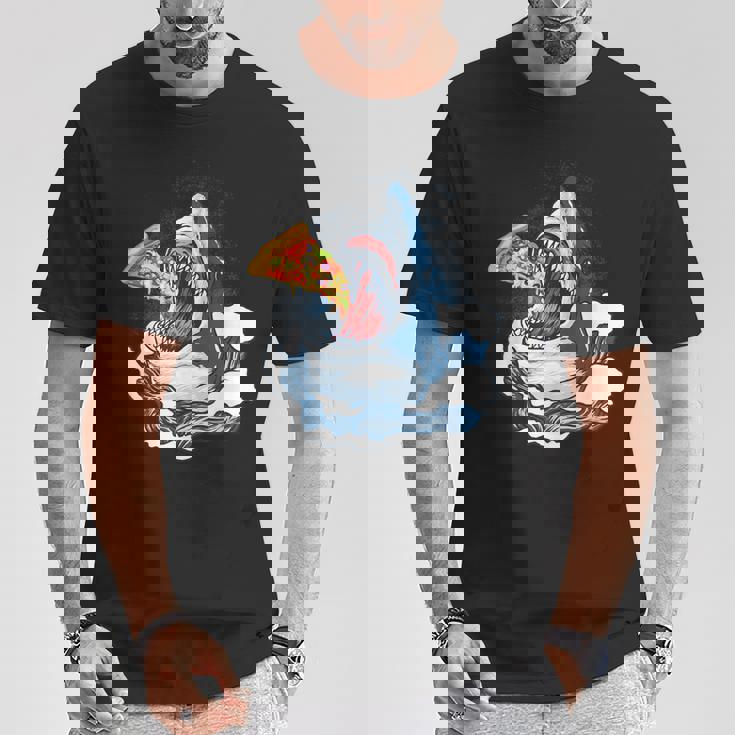 サメが食べるピザ サメグッズ ジョーズ Tシャツ 面白い贈り物