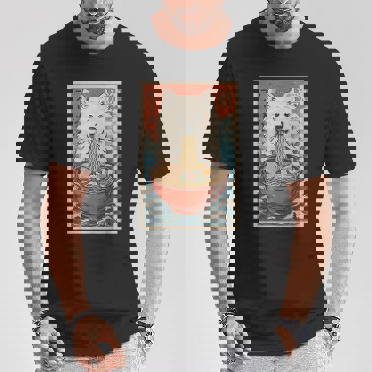 サモエド 食べる ラーメン カワイイ アニメ 犬好き Tシャツ 面白い贈り物