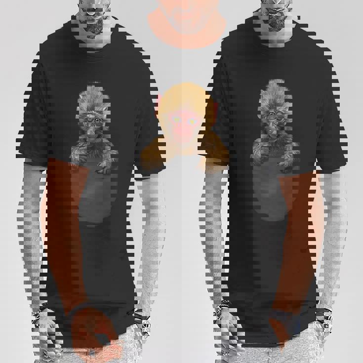 サル 猿 ニホンザル ポケット Tシャツ 面白い贈り物