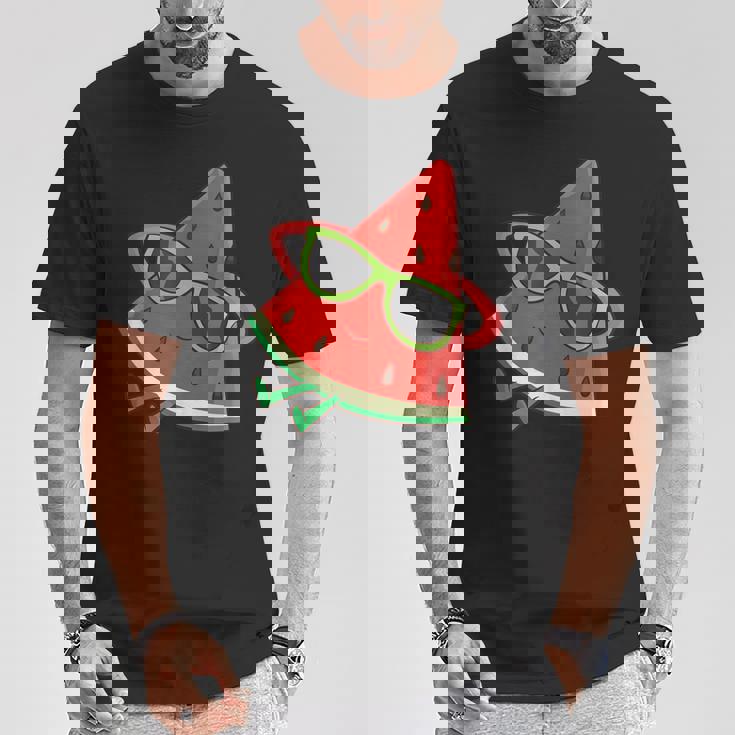 サングラス面白いスイカとスイカの夏のメロン Tシャツ 面白い贈り物