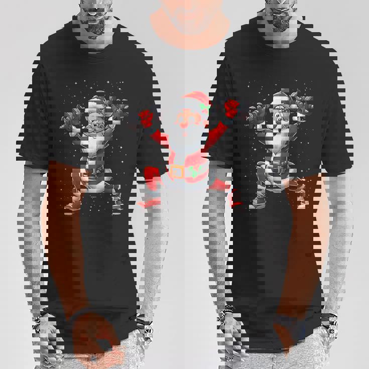 サンタ ウエイトリフティング ジム トレーニング クリスマス フィットネス Tシャツ 面白い贈り物