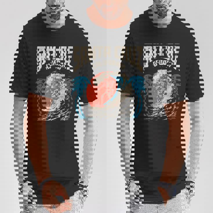 サンタクルーズ カリフォルニア サーフィン スケルトンデザイン サーファー向け Tシャツ 面白い贈り物