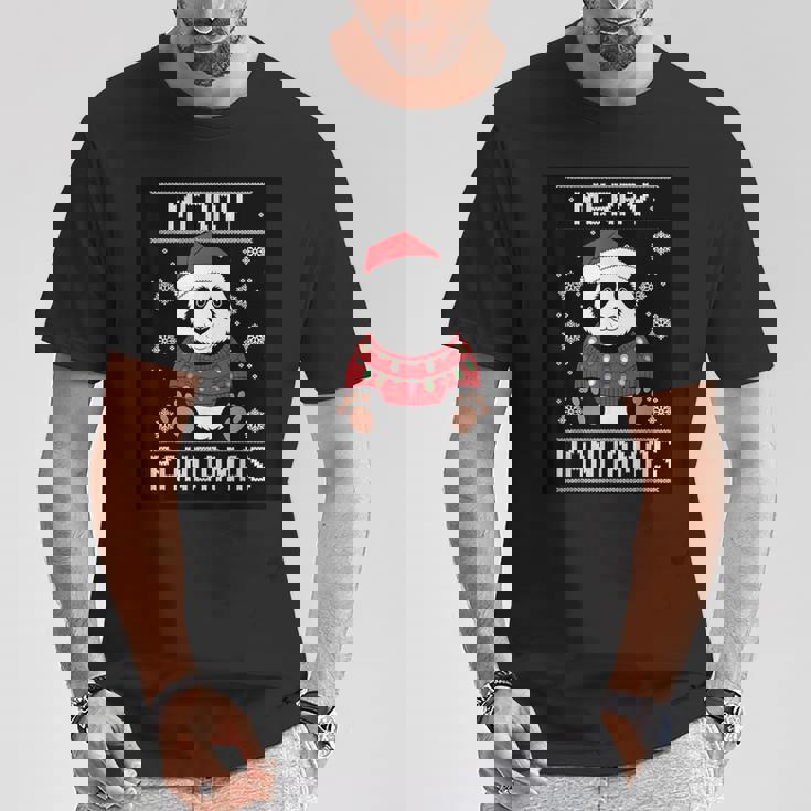 サンタ帽子付きパンダ 醜いクリスマス X-Mas Tシャツ 面白い贈り物