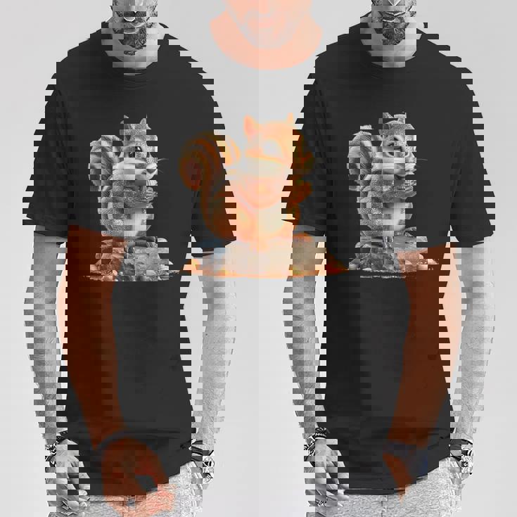 シマリス 森林 動物 木 リス 水彩 Tシャツ 面白い贈り物