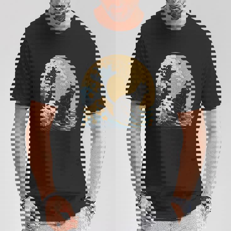 シュールレアリズム 日本画 黒猫 Tシャツ 面白い贈り物