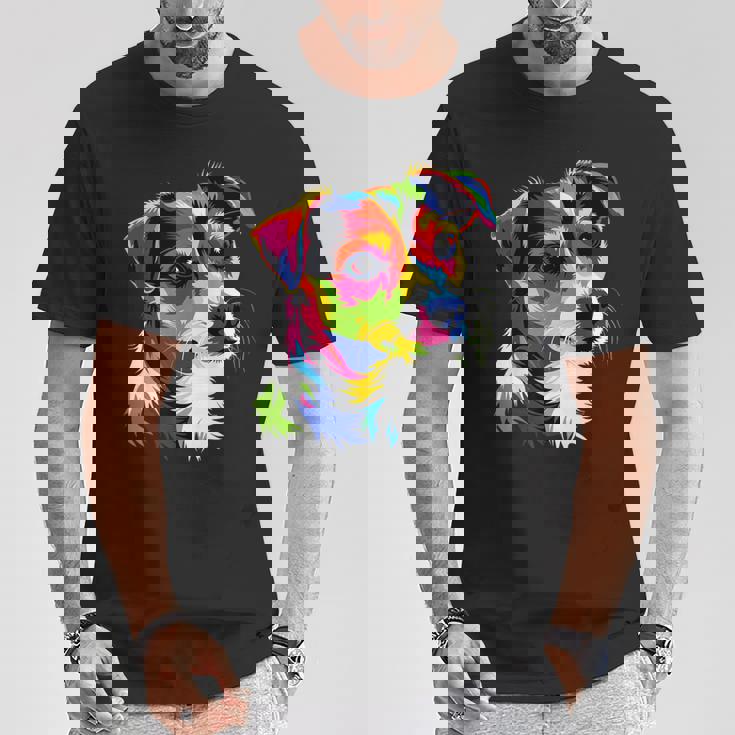 ジャック・ラッセル・テリア ブライトカラー ポップアート 愛犬家 Tシャツ 面白い贈り物